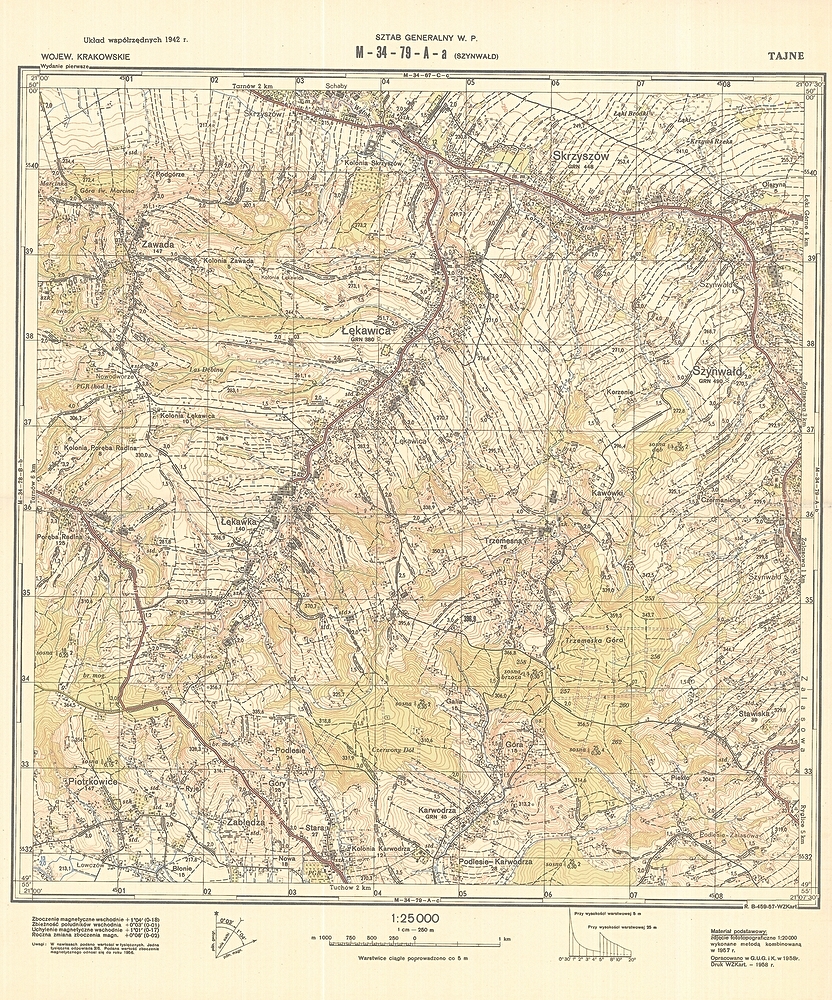 Mapa wojskowa z 1958 roku używana w Sztabie Generalnym Wojska Polskiego (fot.1)